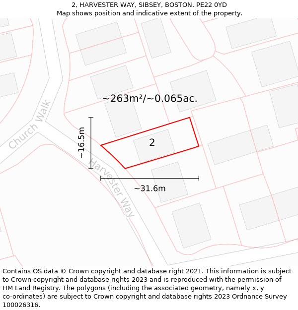 2, HARVESTER WAY, SIBSEY, BOSTON, PE22 0YD: Plot and title map