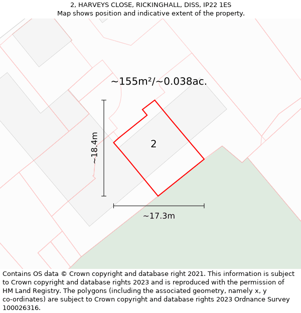 2, HARVEYS CLOSE, RICKINGHALL, DISS, IP22 1ES: Plot and title map