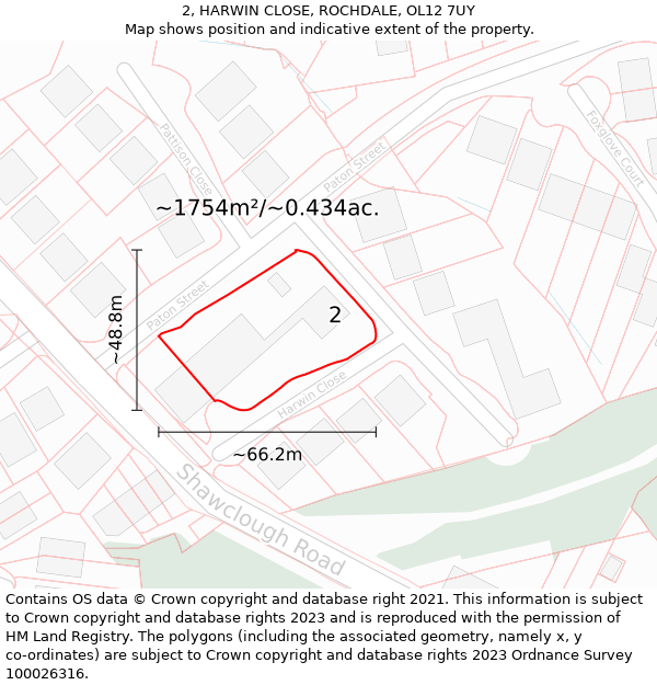 2, HARWIN CLOSE, ROCHDALE, OL12 7UY: Plot and title map