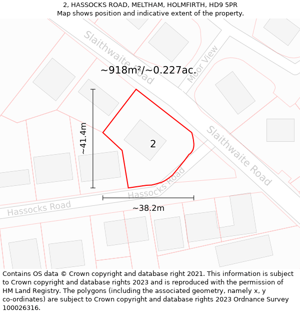 2, HASSOCKS ROAD, MELTHAM, HOLMFIRTH, HD9 5PR: Plot and title map