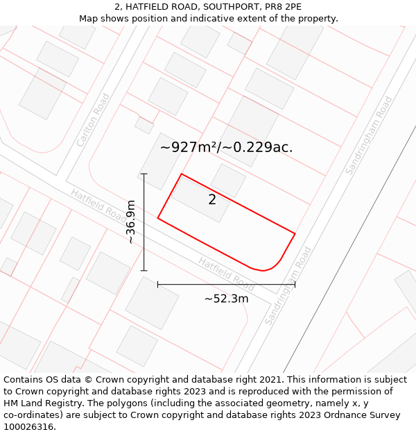 2, HATFIELD ROAD, SOUTHPORT, PR8 2PE: Plot and title map