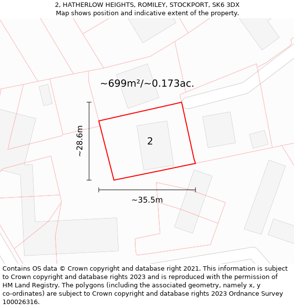 2, HATHERLOW HEIGHTS, ROMILEY, STOCKPORT, SK6 3DX: Plot and title map