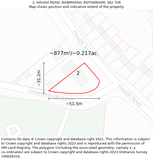 2, HAUGH ROAD, RAWMARSH, ROTHERHAM, S62 7AR: Plot and title map