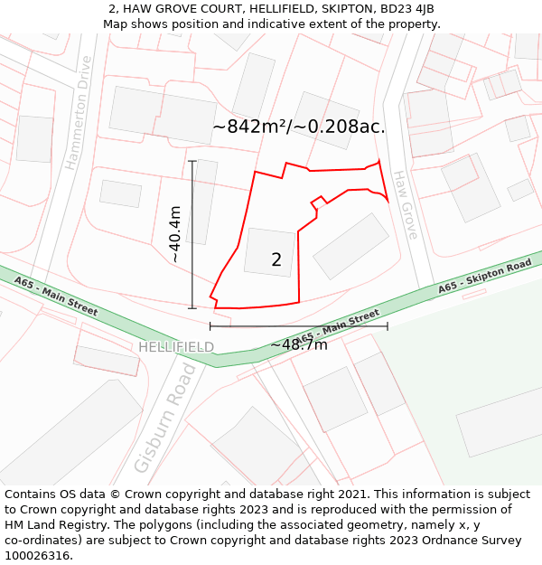 2, HAW GROVE COURT, HELLIFIELD, SKIPTON, BD23 4JB: Plot and title map