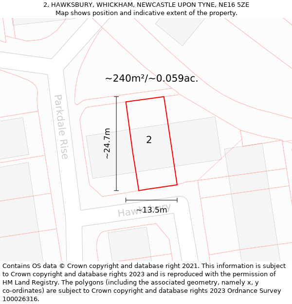 2, HAWKSBURY, WHICKHAM, NEWCASTLE UPON TYNE, NE16 5ZE: Plot and title map