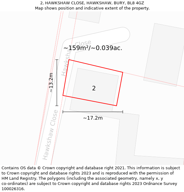 2, HAWKSHAW CLOSE, HAWKSHAW, BURY, BL8 4GZ: Plot and title map