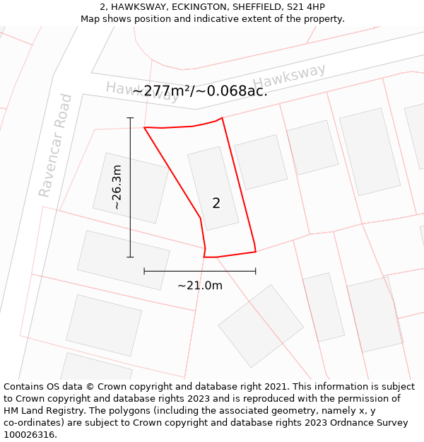 2, HAWKSWAY, ECKINGTON, SHEFFIELD, S21 4HP: Plot and title map