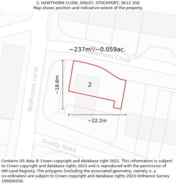 2, HAWTHORN CLOSE, DISLEY, STOCKPORT, SK12 2GE: Plot and title map