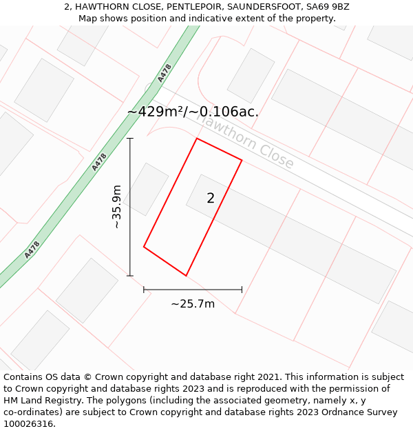 2, HAWTHORN CLOSE, PENTLEPOIR, SAUNDERSFOOT, SA69 9BZ: Plot and title map