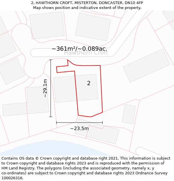 2, HAWTHORN CROFT, MISTERTON, DONCASTER, DN10 4FP: Plot and title map