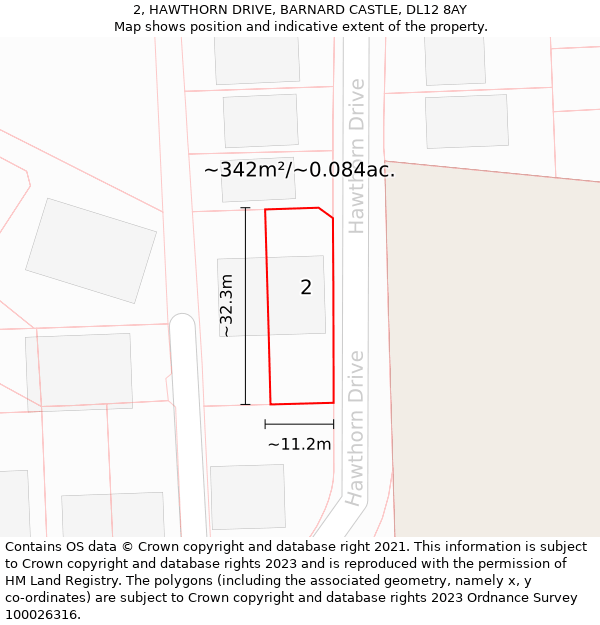 2, HAWTHORN DRIVE, BARNARD CASTLE, DL12 8AY: Plot and title map