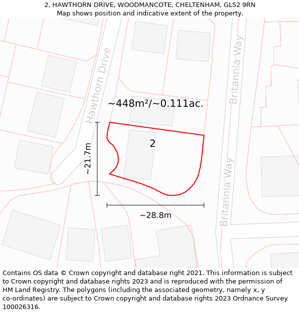 2, HAWTHORN DRIVE, WOODMANCOTE, CHELTENHAM, GL52 9RN: Plot and title map