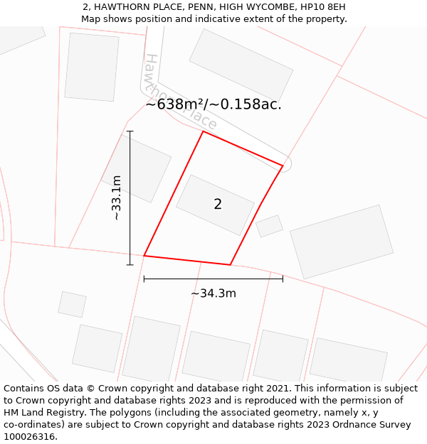 2, HAWTHORN PLACE, PENN, HIGH WYCOMBE, HP10 8EH: Plot and title map