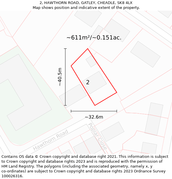 2, HAWTHORN ROAD, GATLEY, CHEADLE, SK8 4LX: Plot and title map