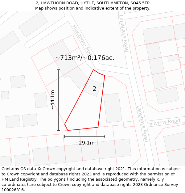 2, HAWTHORN ROAD, HYTHE, SOUTHAMPTON, SO45 5EP: Plot and title map