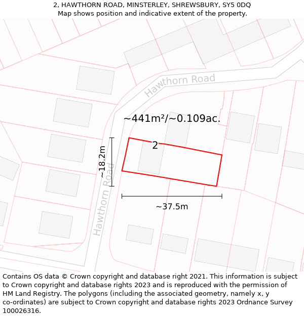 2, HAWTHORN ROAD, MINSTERLEY, SHREWSBURY, SY5 0DQ: Plot and title map