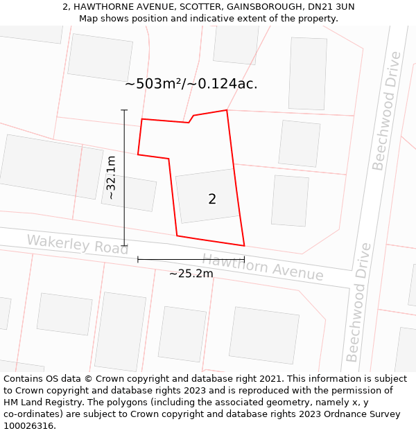 2, HAWTHORNE AVENUE, SCOTTER, GAINSBOROUGH, DN21 3UN: Plot and title map