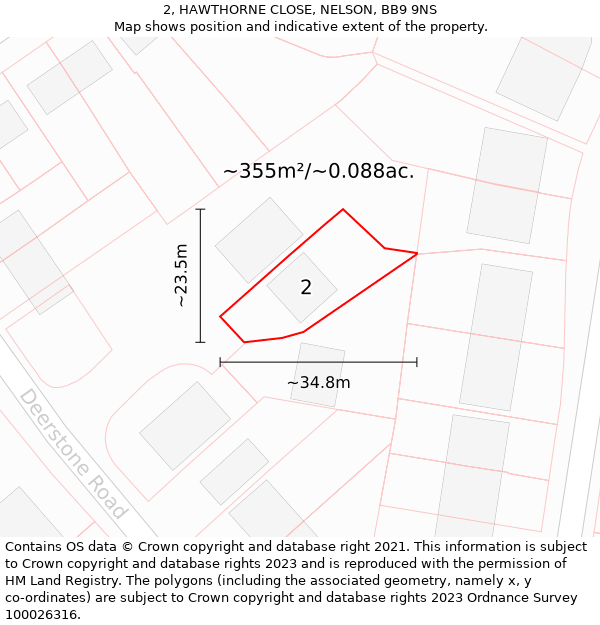 2, HAWTHORNE CLOSE, NELSON, BB9 9NS: Plot and title map