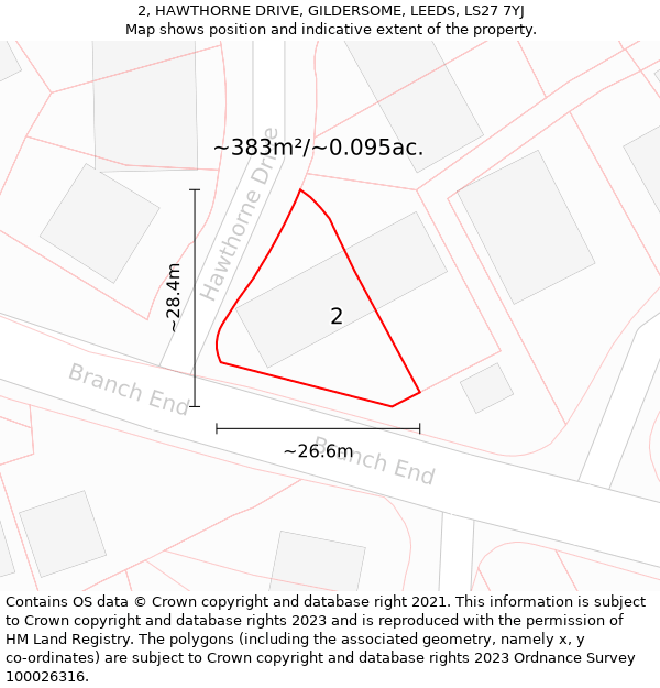 2, HAWTHORNE DRIVE, GILDERSOME, LEEDS, LS27 7YJ: Plot and title map