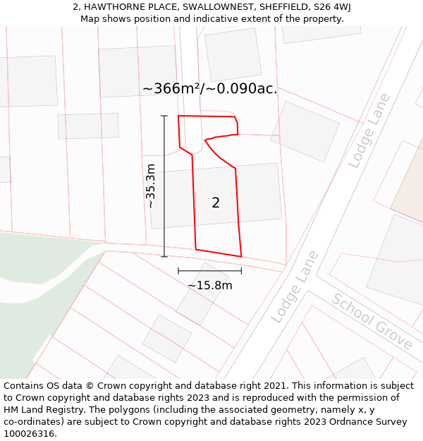 2, HAWTHORNE PLACE, SWALLOWNEST, SHEFFIELD, S26 4WJ: Plot and title map