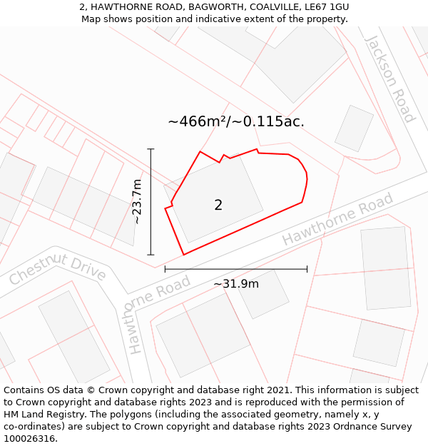 2, HAWTHORNE ROAD, BAGWORTH, COALVILLE, LE67 1GU: Plot and title map