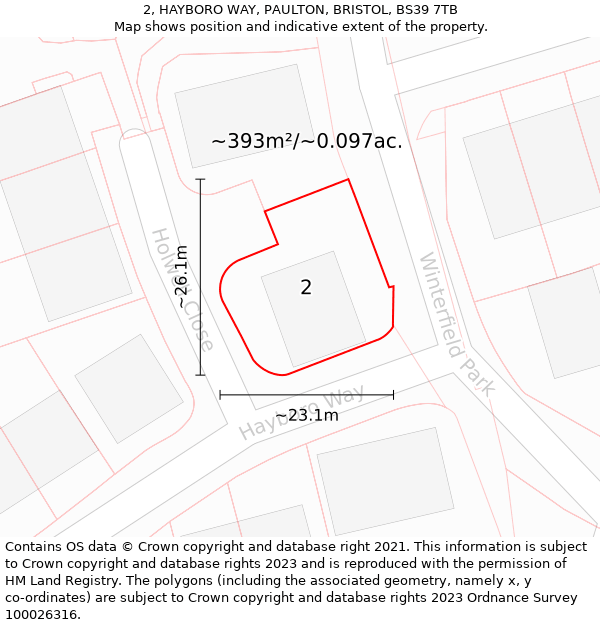 2, HAYBORO WAY, PAULTON, BRISTOL, BS39 7TB: Plot and title map