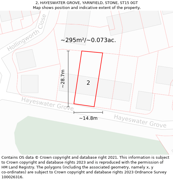 2, HAYESWATER GROVE, YARNFIELD, STONE, ST15 0GT: Plot and title map