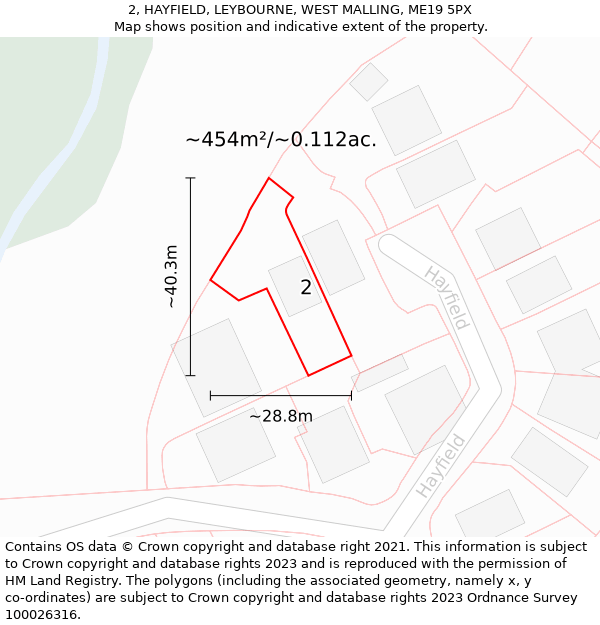 2, HAYFIELD, LEYBOURNE, WEST MALLING, ME19 5PX: Plot and title map