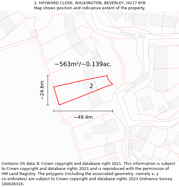 2, HAYWARD CLOSE, WALKINGTON, BEVERLEY, HU17 8YB: Plot and title map