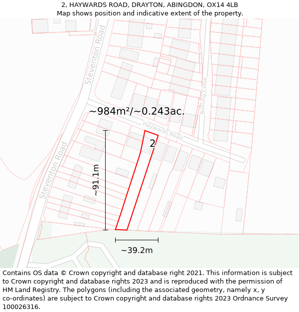 2, HAYWARDS ROAD, DRAYTON, ABINGDON, OX14 4LB: Plot and title map