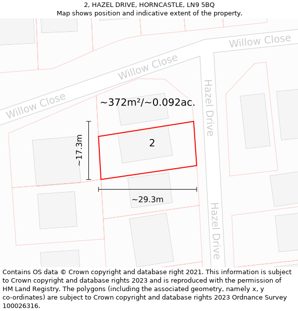 2, HAZEL DRIVE, HORNCASTLE, LN9 5BQ: Plot and title map