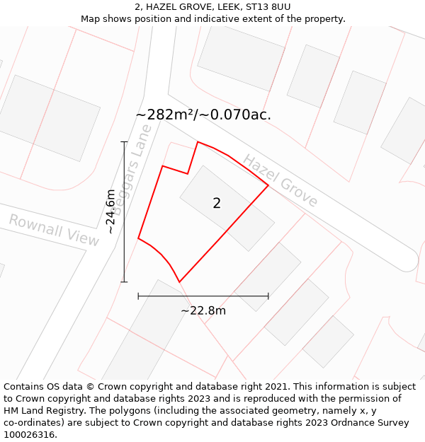 2, HAZEL GROVE, LEEK, ST13 8UU: Plot and title map