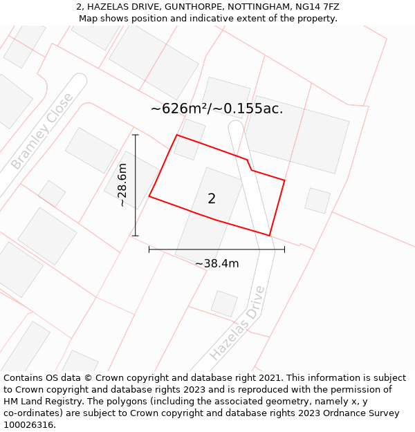 2, HAZELAS DRIVE, GUNTHORPE, NOTTINGHAM, NG14 7FZ: Plot and title map