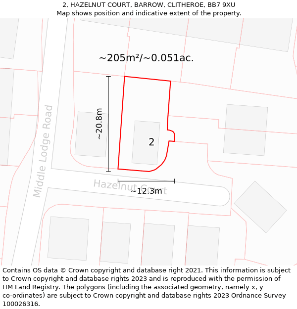 2, HAZELNUT COURT, BARROW, CLITHEROE, BB7 9XU: Plot and title map