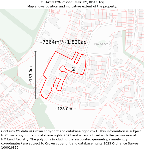 2, HAZELTON CLOSE, SHIPLEY, BD18 1QJ: Plot and title map