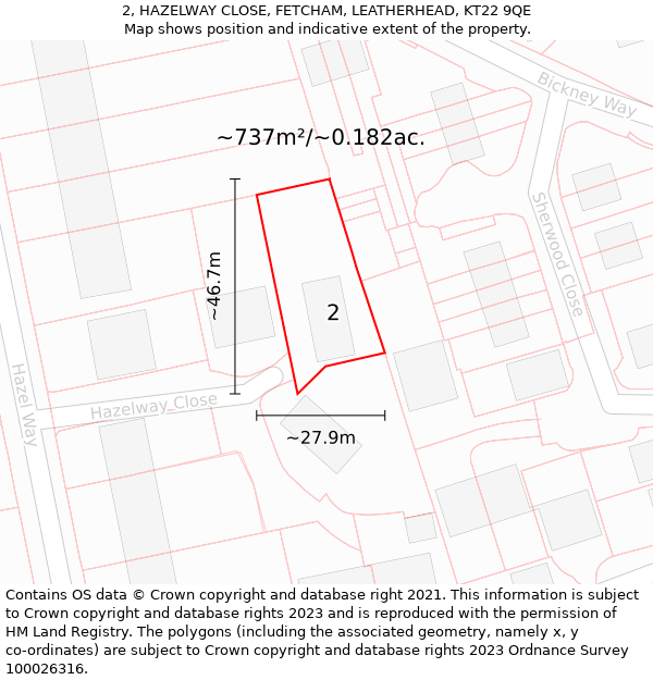 2, HAZELWAY CLOSE, FETCHAM, LEATHERHEAD, KT22 9QE: Plot and title map