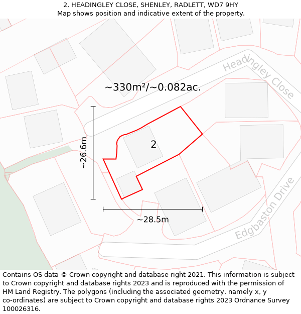 2, HEADINGLEY CLOSE, SHENLEY, RADLETT, WD7 9HY: Plot and title map