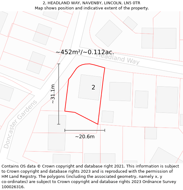 2, HEADLAND WAY, NAVENBY, LINCOLN, LN5 0TR: Plot and title map