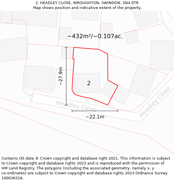 2, HEADLEY CLOSE, WROUGHTON, SWINDON, SN4 0TR: Plot and title map