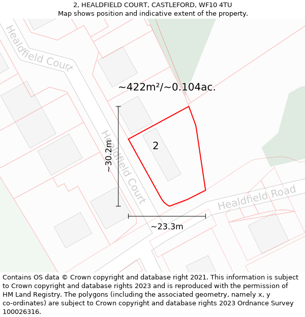 2, HEALDFIELD COURT, CASTLEFORD, WF10 4TU: Plot and title map