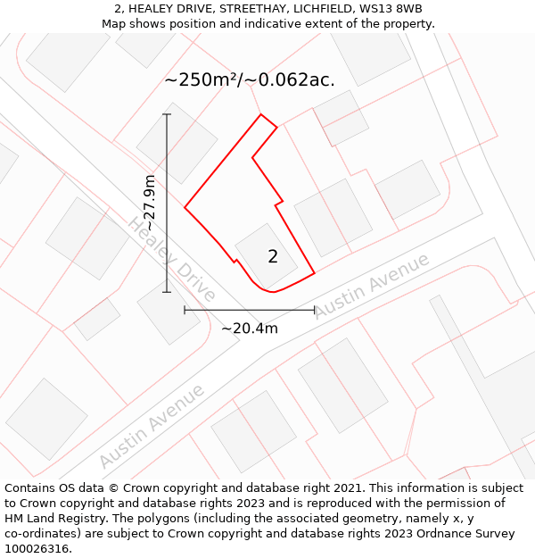 2, HEALEY DRIVE, STREETHAY, LICHFIELD, WS13 8WB: Plot and title map