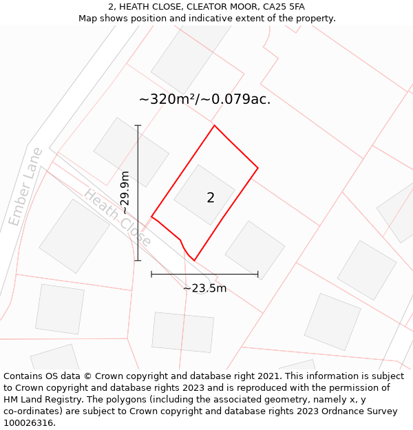 2, HEATH CLOSE, CLEATOR MOOR, CA25 5FA: Plot and title map