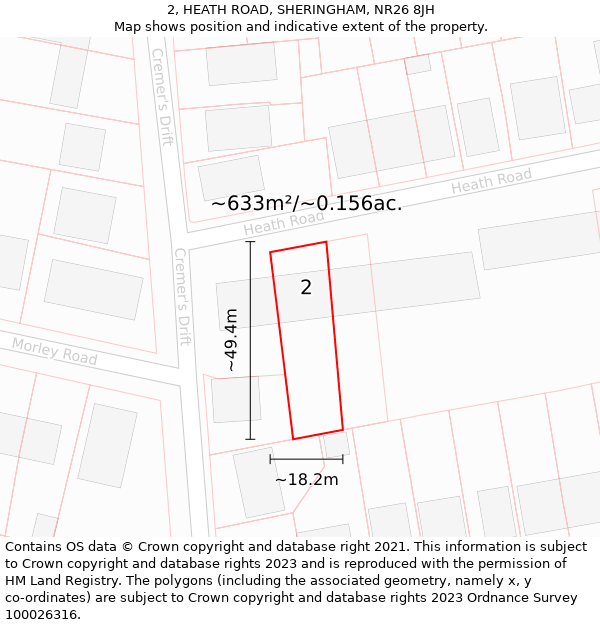 2, HEATH ROAD, SHERINGHAM, NR26 8JH: Plot and title map