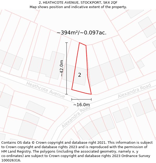 2, HEATHCOTE AVENUE, STOCKPORT, SK4 2QF: Plot and title map