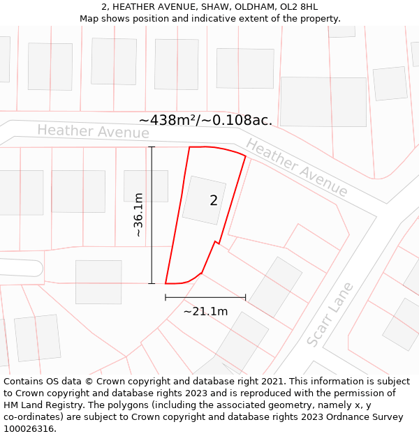 2, HEATHER AVENUE, SHAW, OLDHAM, OL2 8HL: Plot and title map