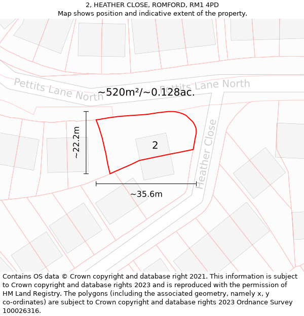 2, HEATHER CLOSE, ROMFORD, RM1 4PD: Plot and title map