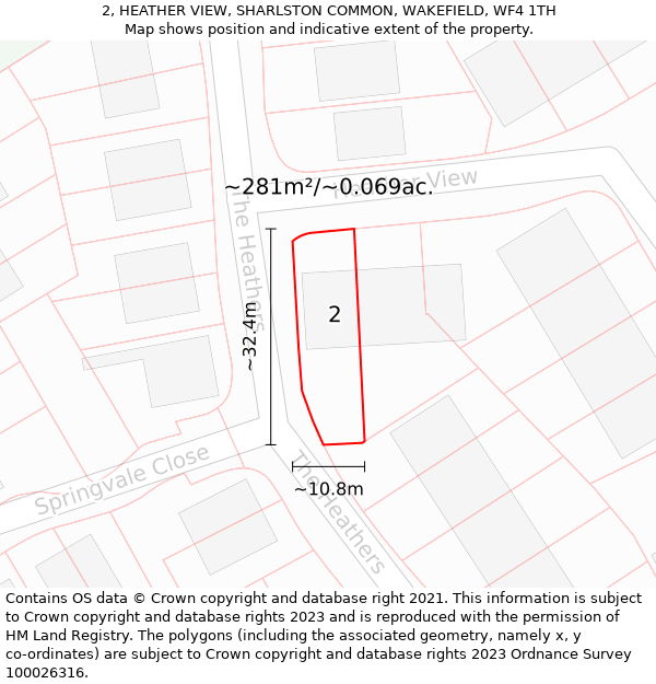 2, HEATHER VIEW, SHARLSTON COMMON, WAKEFIELD, WF4 1TH: Plot and title map