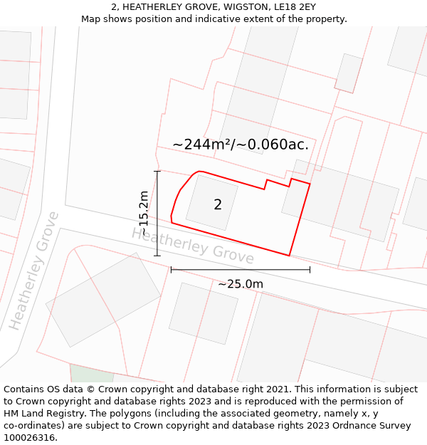 2, HEATHERLEY GROVE, WIGSTON, LE18 2EY: Plot and title map