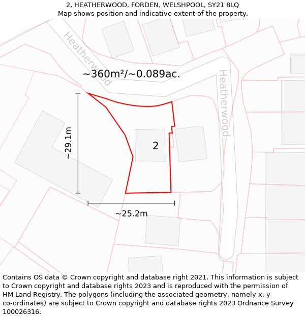 2, HEATHERWOOD, FORDEN, WELSHPOOL, SY21 8LQ: Plot and title map