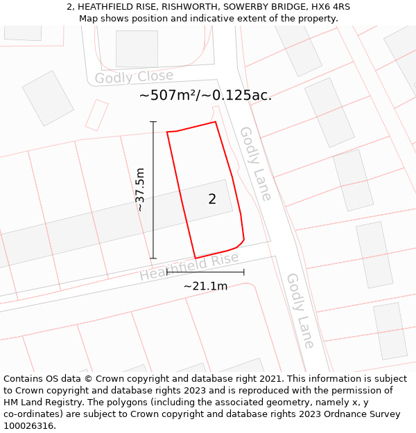 2, HEATHFIELD RISE, RISHWORTH, SOWERBY BRIDGE, HX6 4RS: Plot and title map